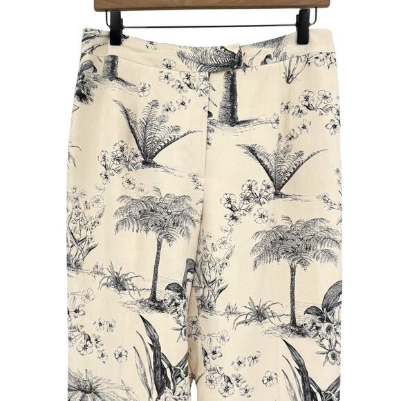 Harold’s Vintage Navy & Cream Tropical Palm Tree Silk Linen Blend Cropped Pants - Picture 3 of 7